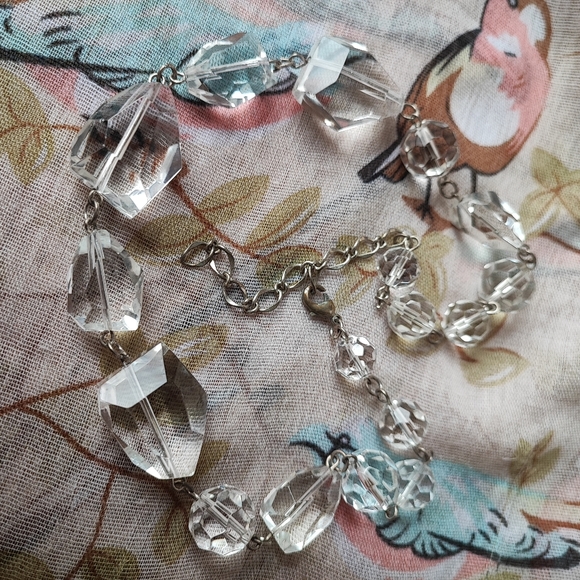 Clear Abstract Faceted Round Bead Glass Silver Tone Chain Vintage Necklace EUC - Picture 4 of 9